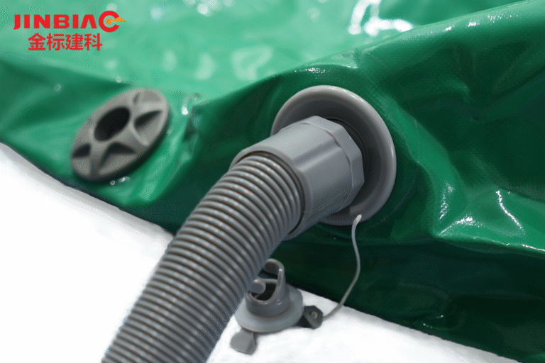 One-time Inflatable Noise Barrier - PVC Tarpaulin 9 Step 1: Attach one end of the plastic pipe to the Blower and the other end to the Inflatable Noise Barrier